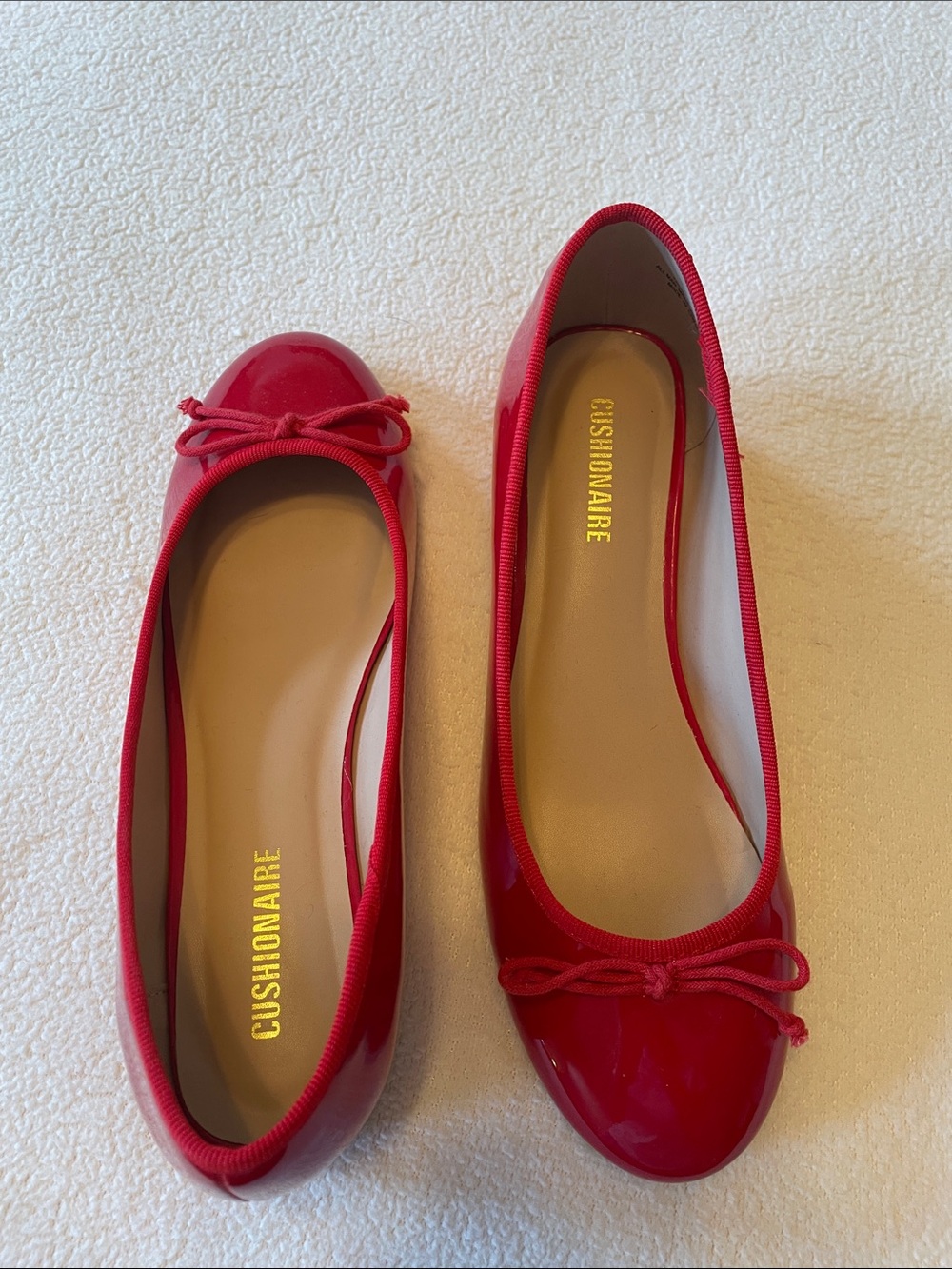 Red patent faux leather shoes